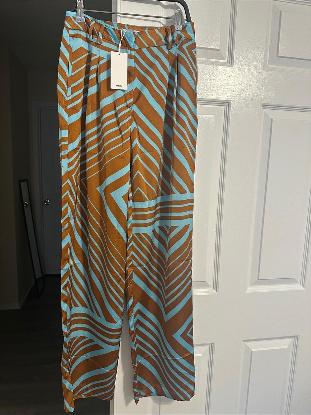 Mango Turquoise & Rust Straight Leg Pants